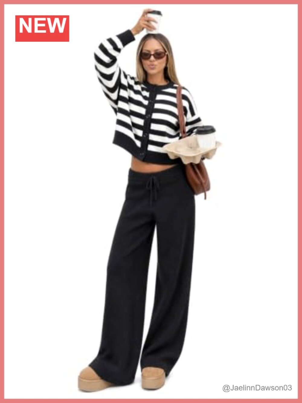 Women's Striped Two-Piece Cardigan and Wide Leg Lounge Pants Set